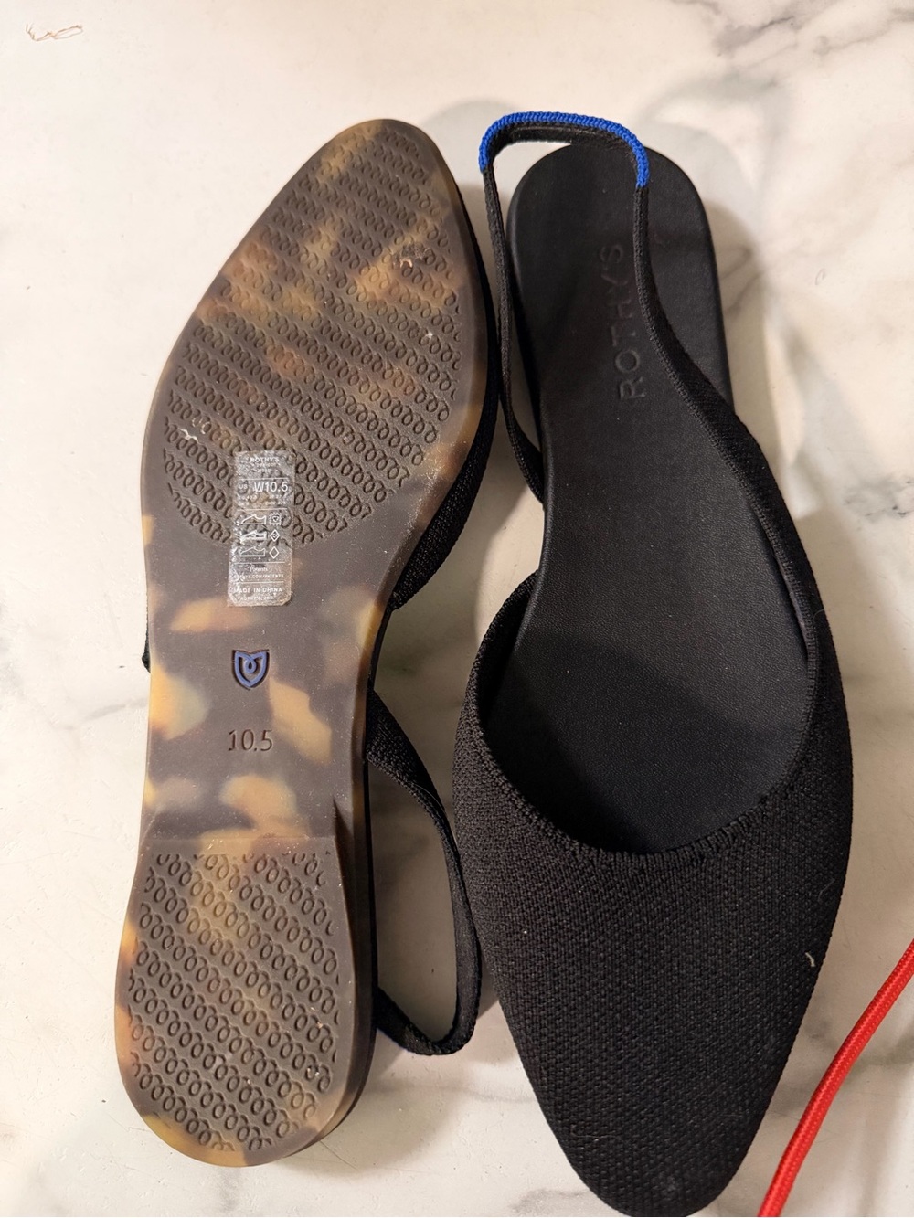 Rothy's Black Pointed Slingback Flats with Blue Accent - Picture 2 of 2